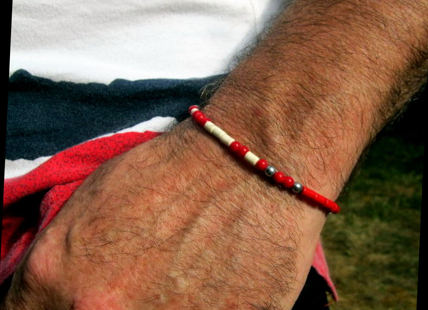 Custom CODE MORSE men/women Bracelet, Hematite & red Coral, I love you Secret Message, Healing protection stone Men handmade slim bracelet Men gift