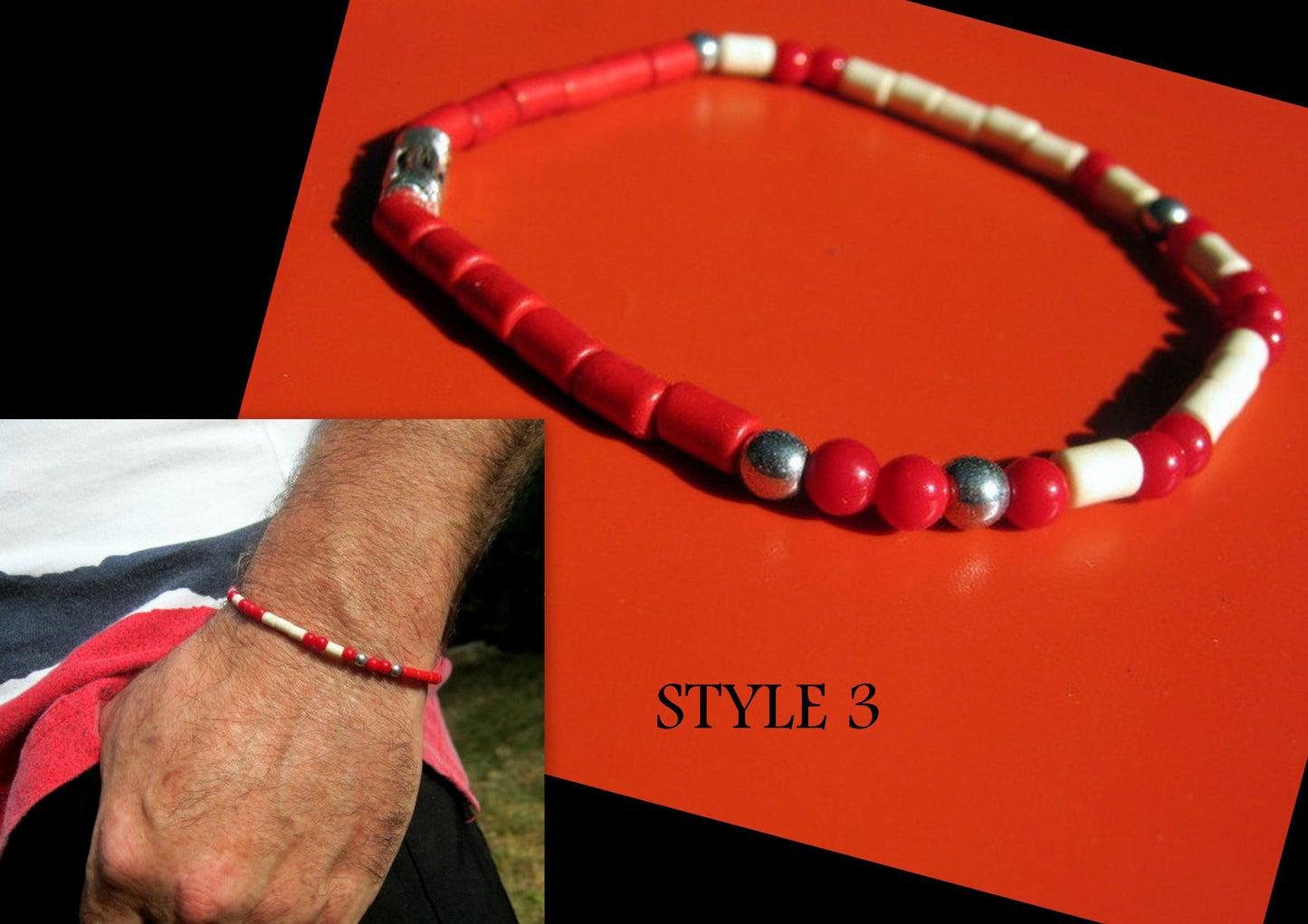 Custom CODE MORSE men/women Bracelet, Hematite & red Coral, I love you Secret Message, Healing protection stone Men handmade slim bracelet Men gift