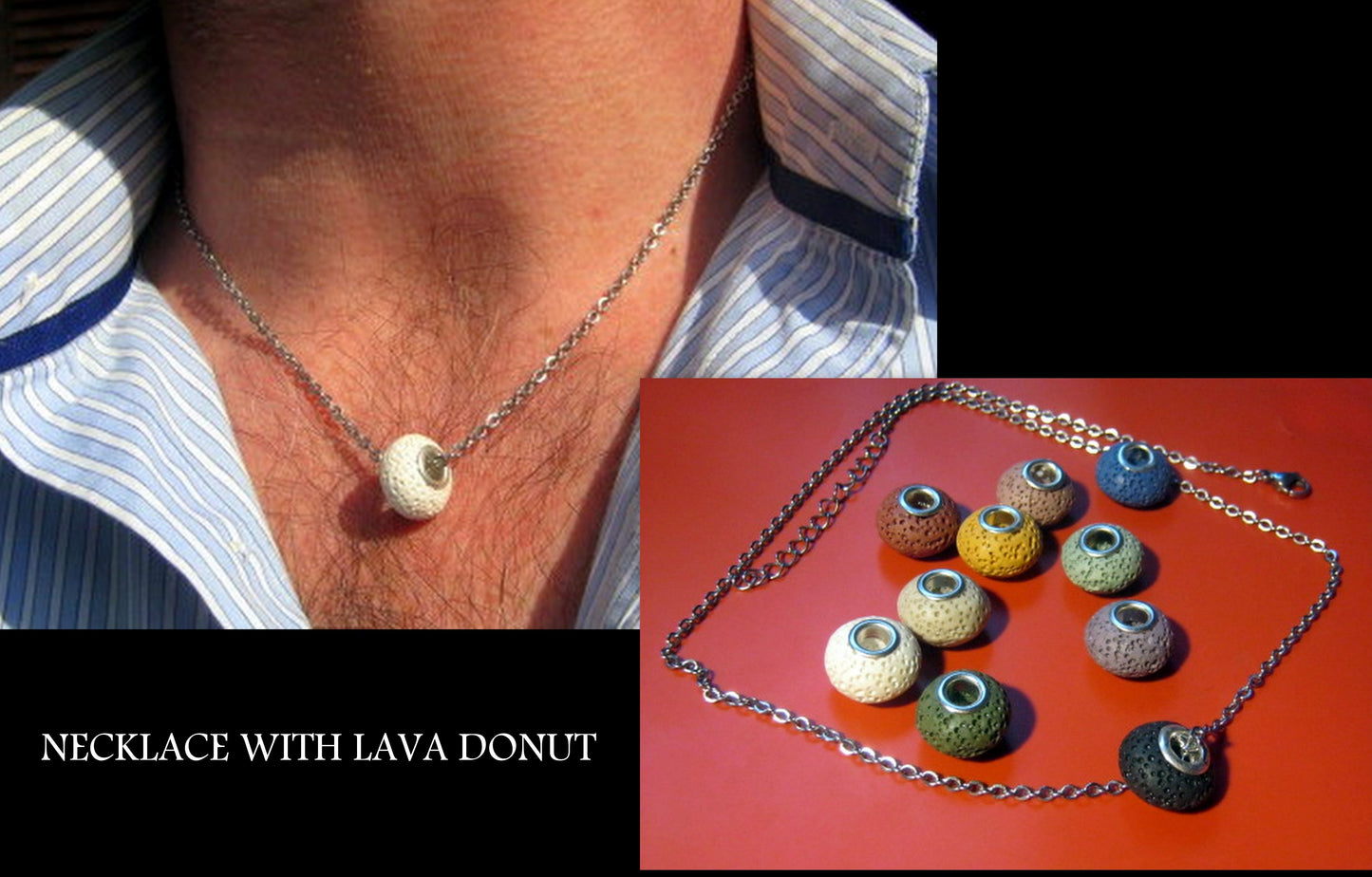 Men Earring donut LAVA stone, Dangle Hoop/ clip on black, Aromatherapy stone Handmade earring men women gift