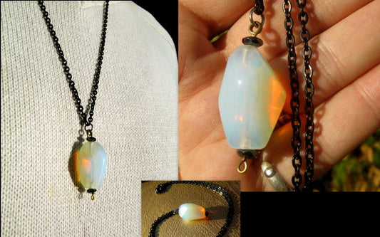 CAMELYS MAGIC 4 MEN - OPAL stone men pendant long Necklace EMF Protection, healing crystal, black chain stainless steel handmade necklace Men Gift