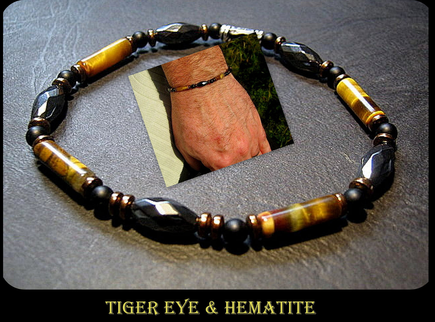 Men bracelet TIGER EYE Hematite Onyx Healing protection precious stone, handmade slim bracelet Men gift