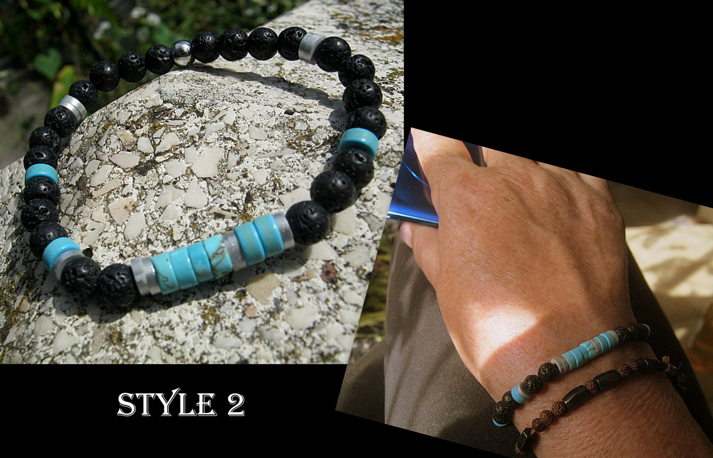 Bracelet african TURQUOISE Tourmaline Lava heishi Hematite Healing stone, handmade bracelet men gift