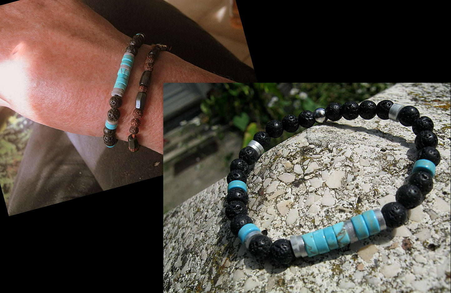 Bracelet african TURQUOISE Tourmaline Lava heishi Hematite Healing stone, handmade bracelet men gift