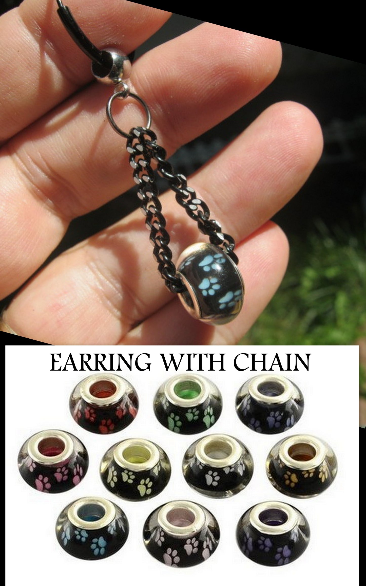 Men Earring pet dog cat paw print, donut , Dangle Hoop/ clip on black, Handmade earring men women gift