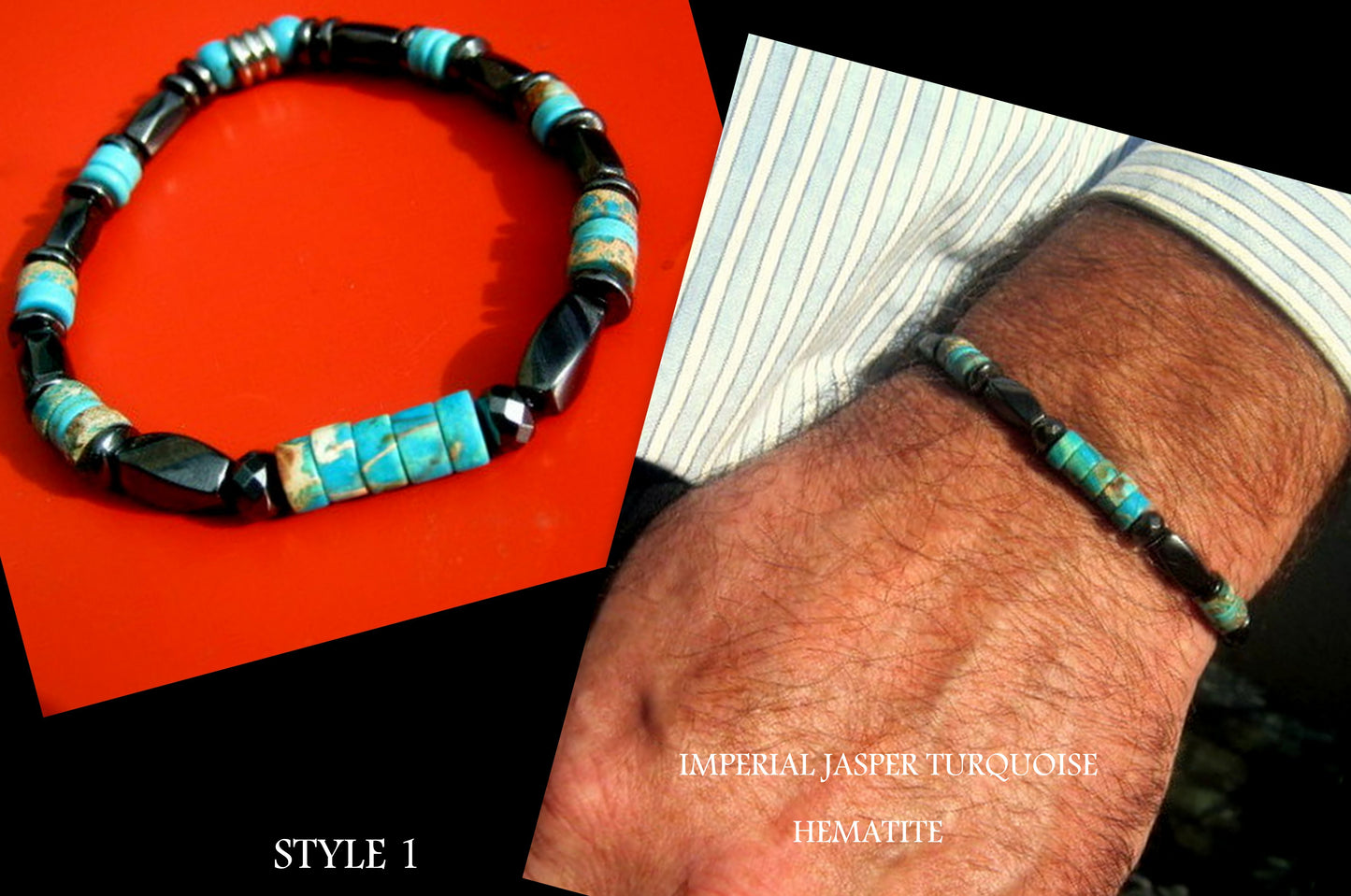 CAMELYS MAGIC 4 MEN - Men Bracelet blue Turquoise Imperial Jasper black Coco wood Hematite heishi Healing stone, handmade bracelet men gift