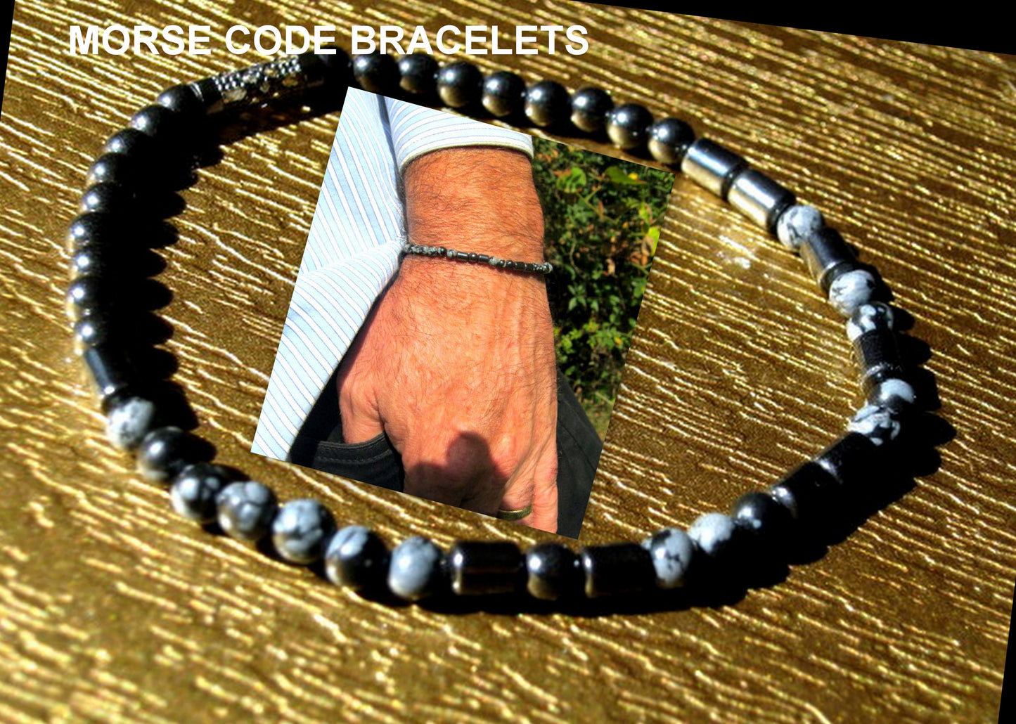 Custom MORSE CODE men/women Hematite Obsidian Bracelet, I love you Secret Message, Healing protection gemstone Men handmade slim bracelet Men gift
