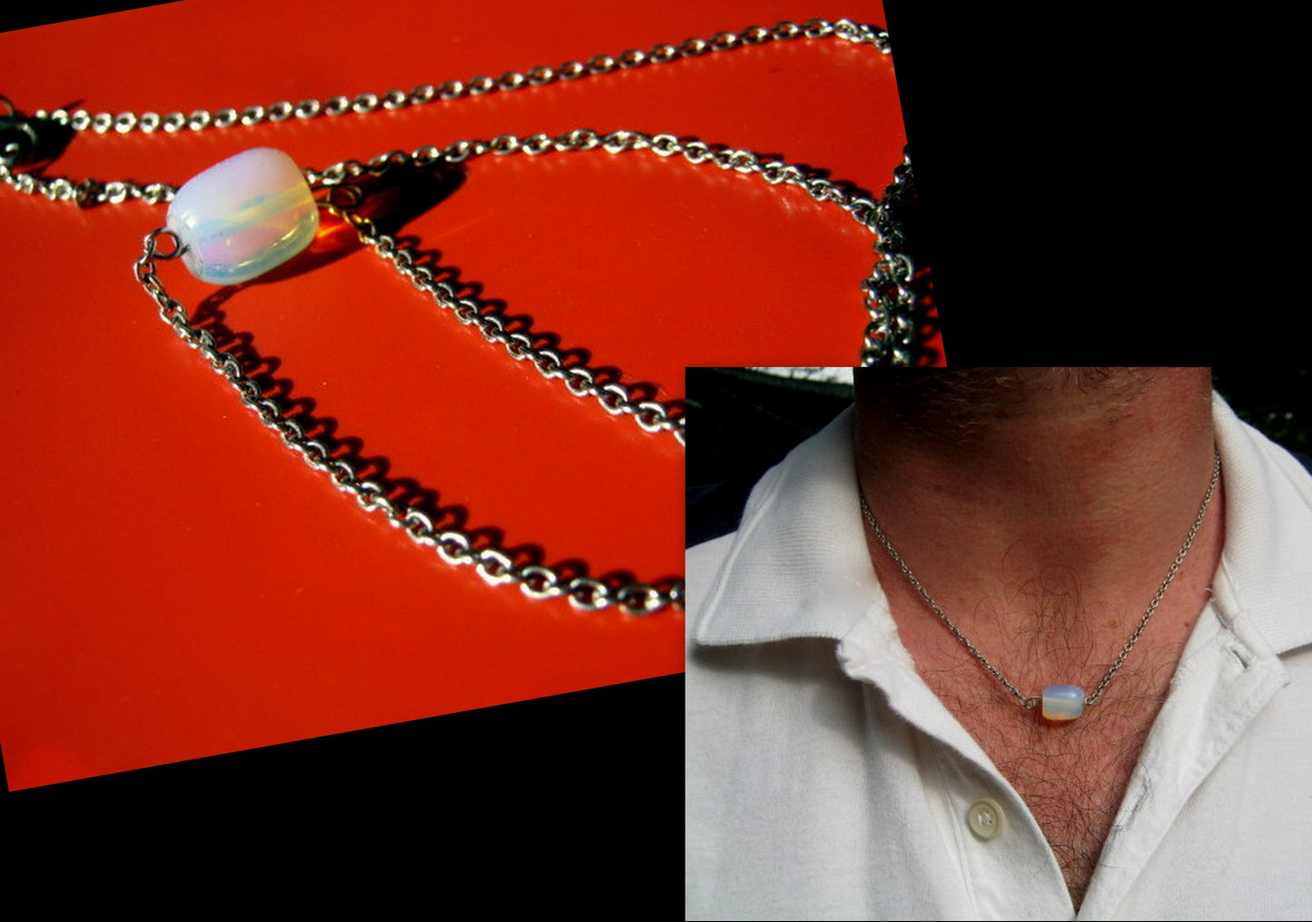 CAMELYS MAGIC 4 MEN - OPAL stone men pendant Necklace EMF Protection, healing crystal, chain stainless steel handmade necklace Men Gift