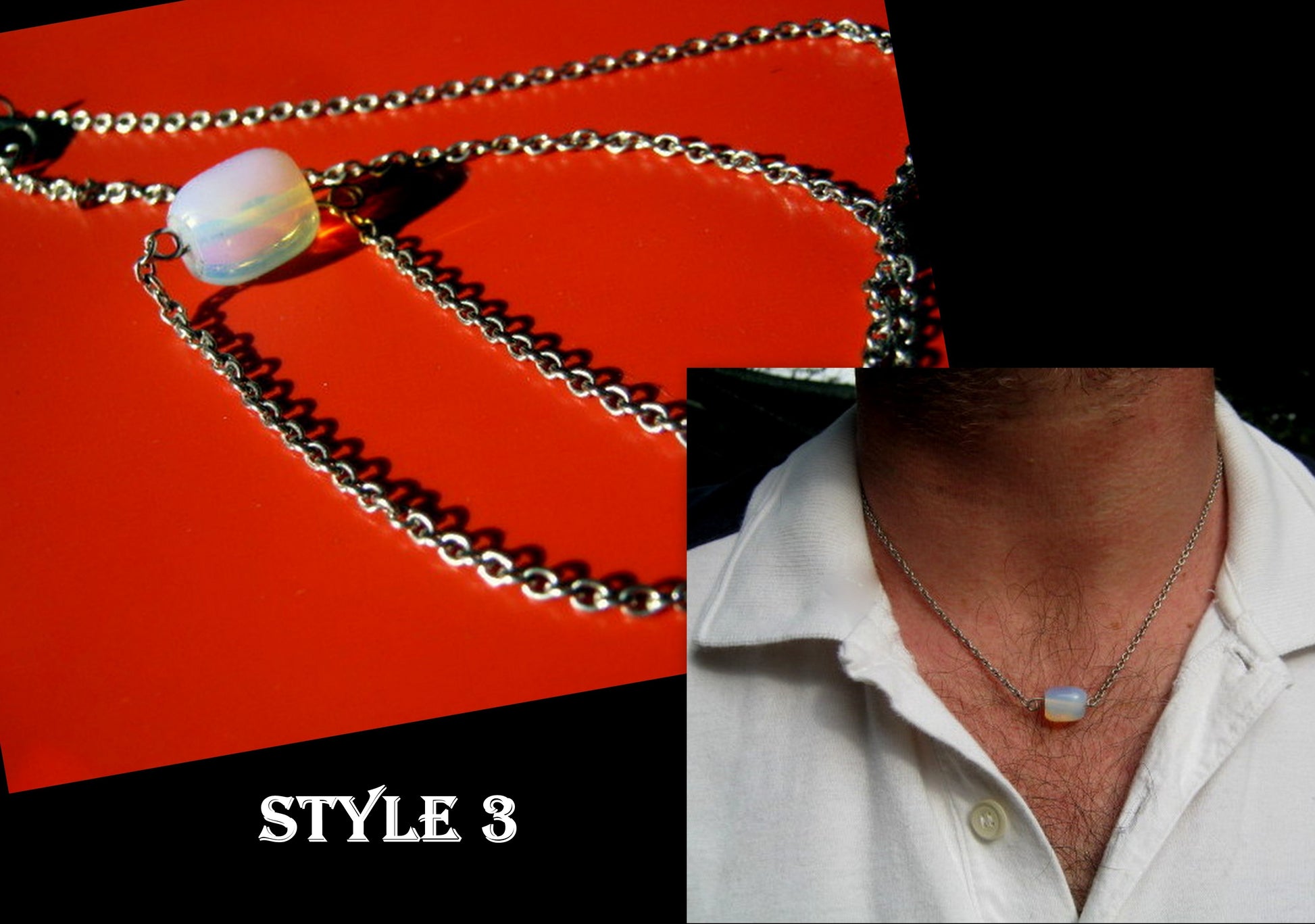 CAMELYS MAGIC 4 MEN - OPAL stone men pendant long Necklace EMF Protection, healing crystal, black chain stainless steel handmade necklace Men Gift