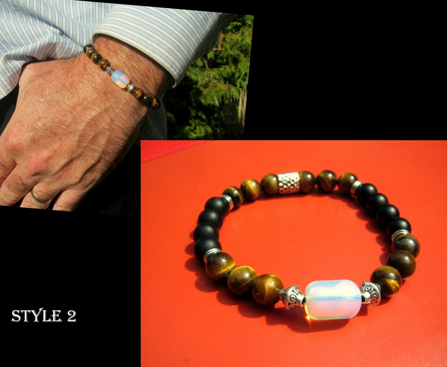 CAMELYS MAGIC 4 MEN - Men stone OPAL Bracelet red TIGER EYE Onyx Tourmaline Hematite Moonstone, Handmade bracelet men gift
