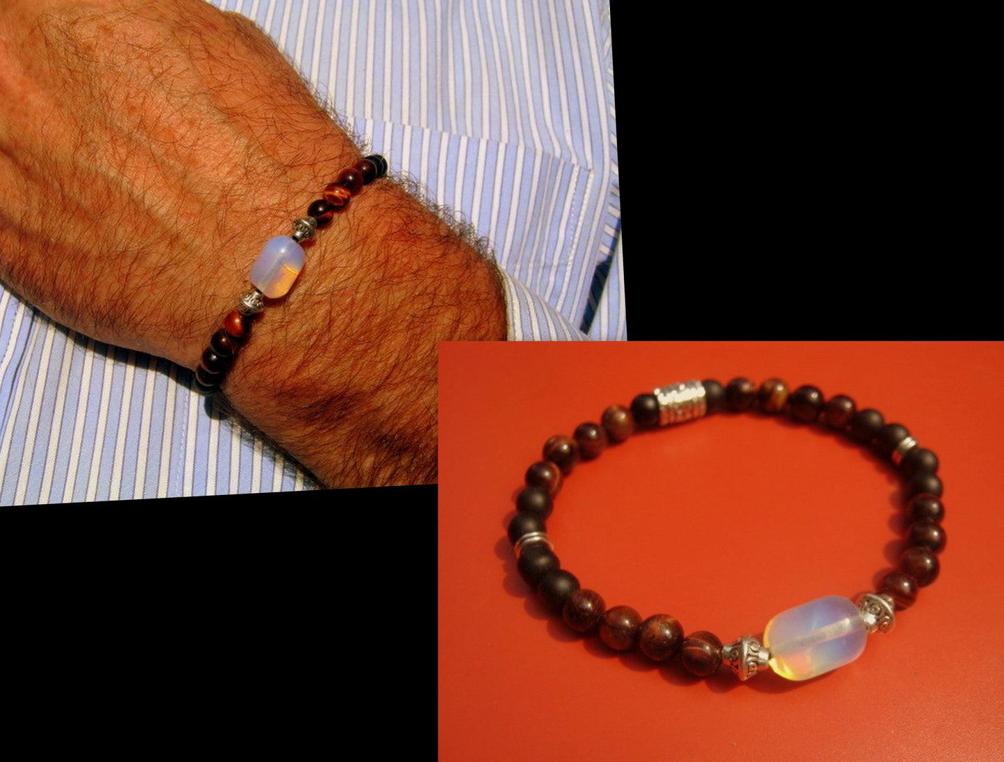 CAMELYS MAGIC 4 MEN - Men stone OPAL Bracelet red TIGER EYE Onyx Tourmaline Hematite Moonstone, Handmade bracelet men gift