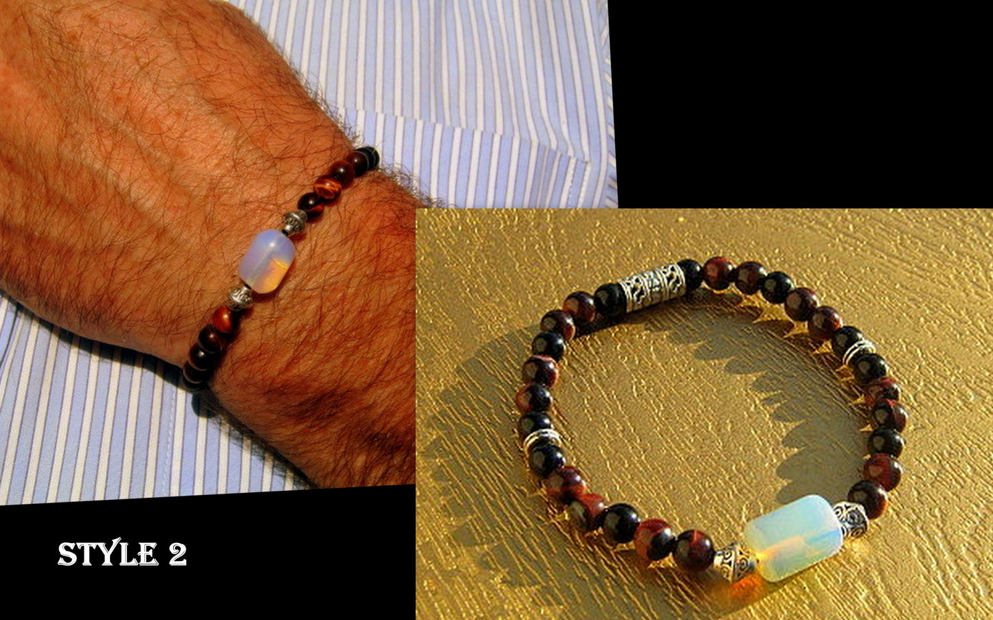 CAMELYS MAGIC 4 MEN - Men stone OPAL Bracelet red TIGER EYE Onyx Tourmaline Hematite Moonstone, Handmade bracelet men gift