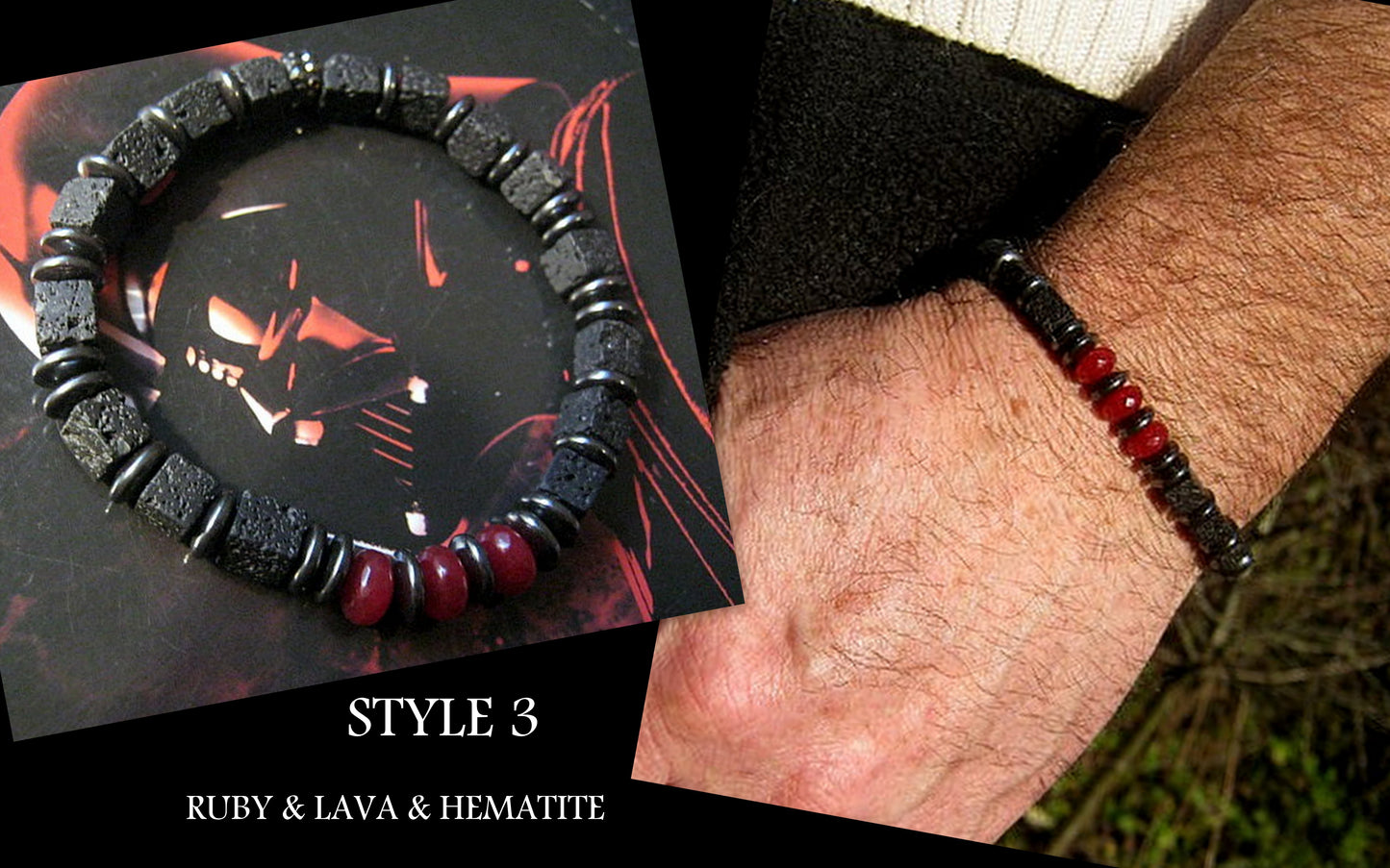 CAMELYS MAGIC 4 MEN - Men RUBY Black Lava Onyx Hematite bracelet, protection abundance stone handmade bracelet men gift