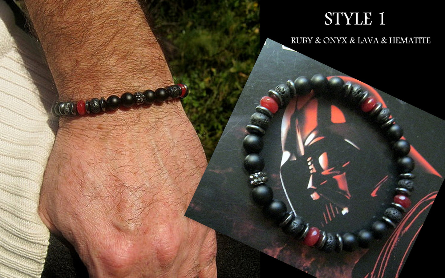CAMELYS MAGIC 4 MEN - Men RUBY Black Lava Onyx Hematite bracelet, protection abundance stone handmade bracelet men gift