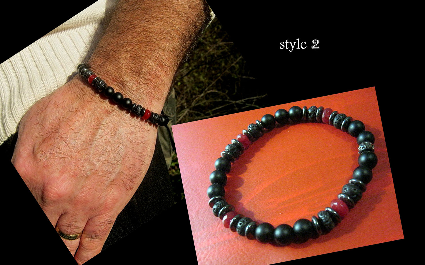 CAMELYS MAGIC 4 MEN - Men RUBY Black Lava Onyx Hematite bracelet, protection abundance stone handmade bracelet men gift