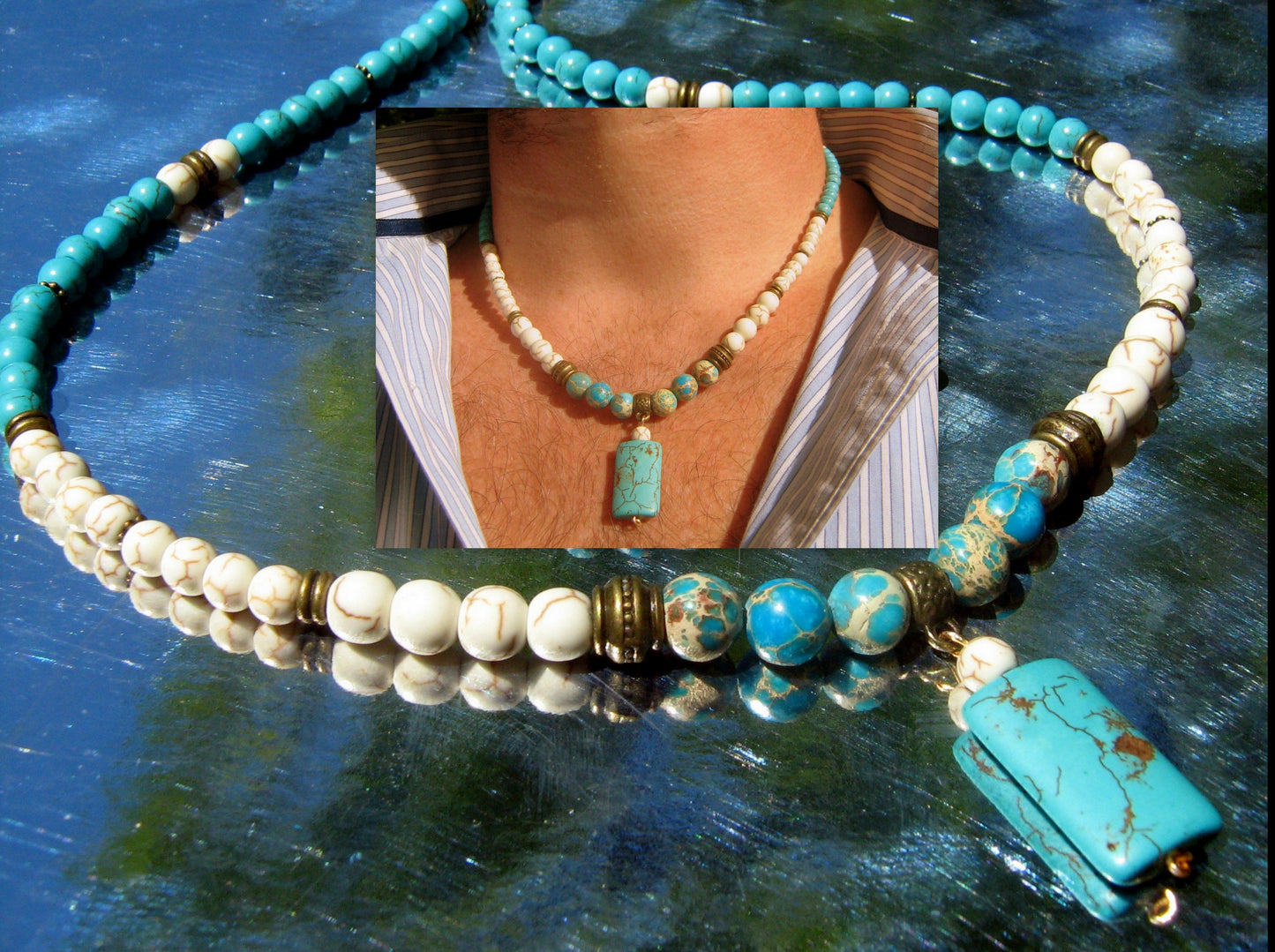 Men TURQUOISE Imperial JASPER Bracelet white Howlite, Healing stone, handmade bracelet men gift