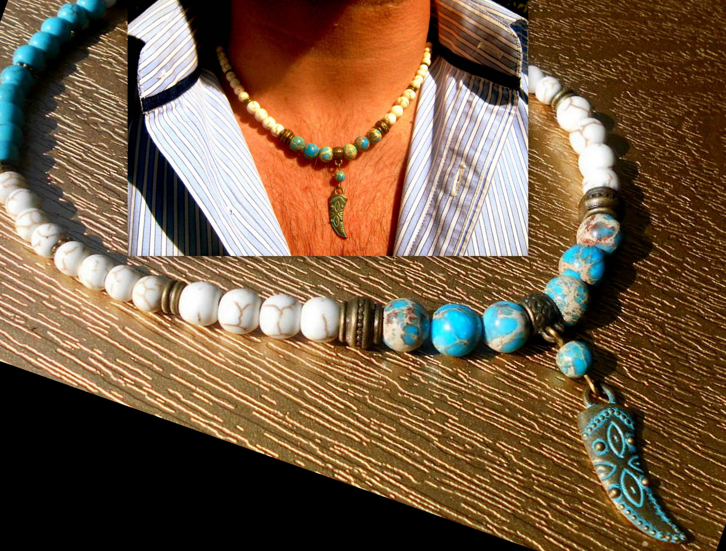 Men TURQUOISE Imperial JASPER Bracelet white Howlite, Healing stone, handmade bracelet men gift