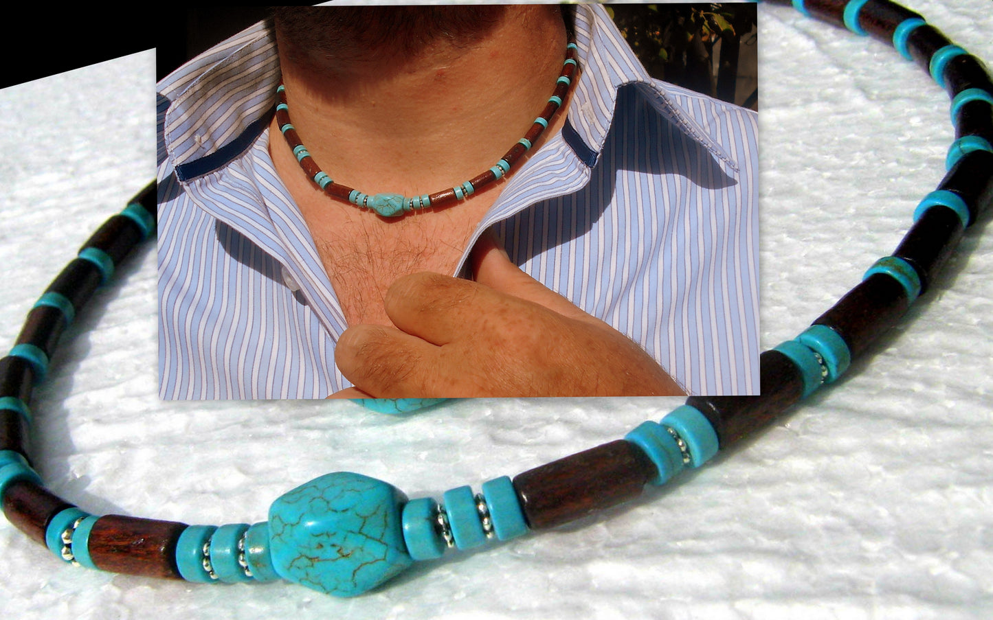 CAMELYS MAGIC 4 MEN - Men Necklace Turquoise stone Cocowood beads Tribal bohemian handmade necklace Men Gift