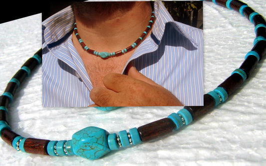CAMELYS MAGIC 4 MEN - Men Necklace Turquoise stone Cocowood beads Tribal bohemian handmade necklace Men Gift