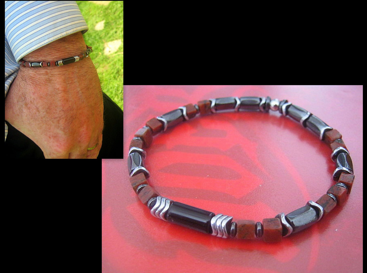 Men BRACELET RED JASPER Bloodstone CUBE, Onyx Tourmaline & Hematite, protection Bracelet. men/women gift handmade bracelet men gift