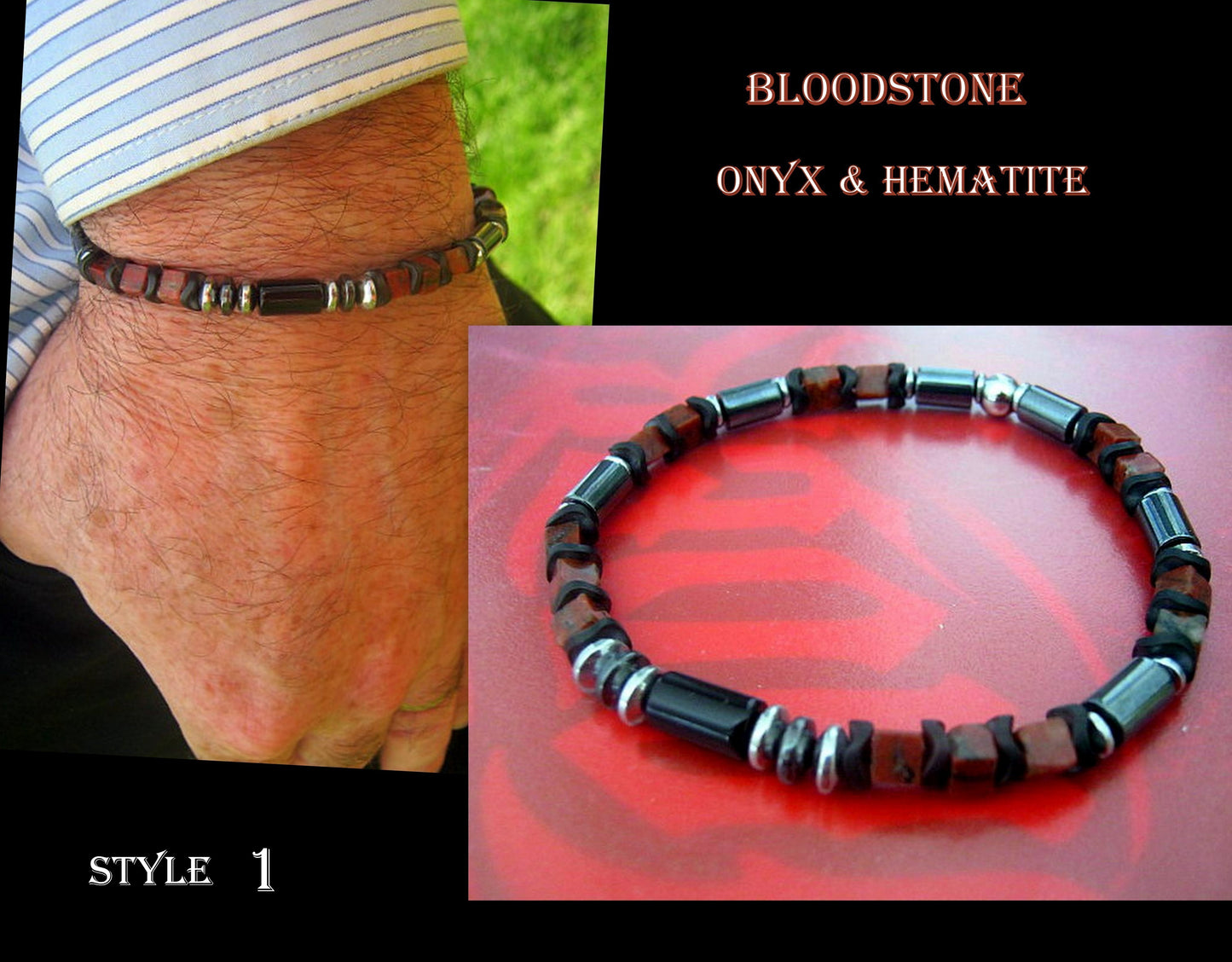 Men BRACELET RED JASPER Bloodstone CUBE, Onyx Tourmaline & Hematite, protection Bracelet. men/women gift handmade bracelet men gift