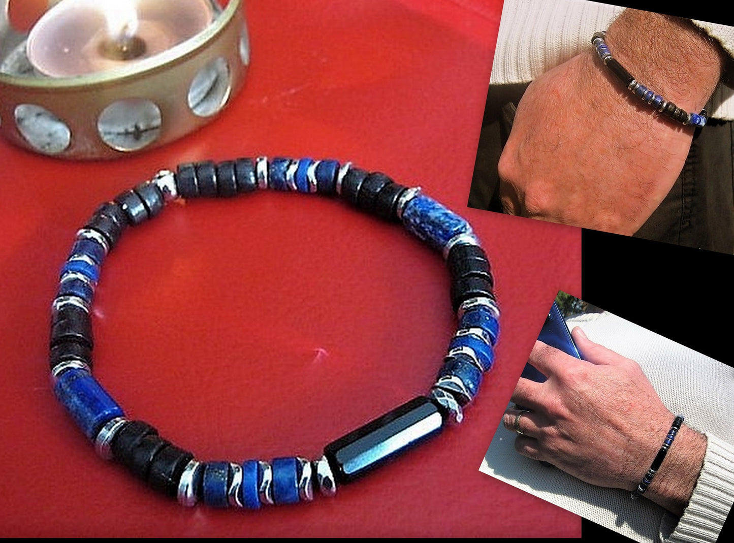 CAMELYS MAGIC 4 MEN - Men Bracelet LAPIS LAZULI Lava Tourmaline Turquoise Onyx Protection stone, handmade bracelet men gift