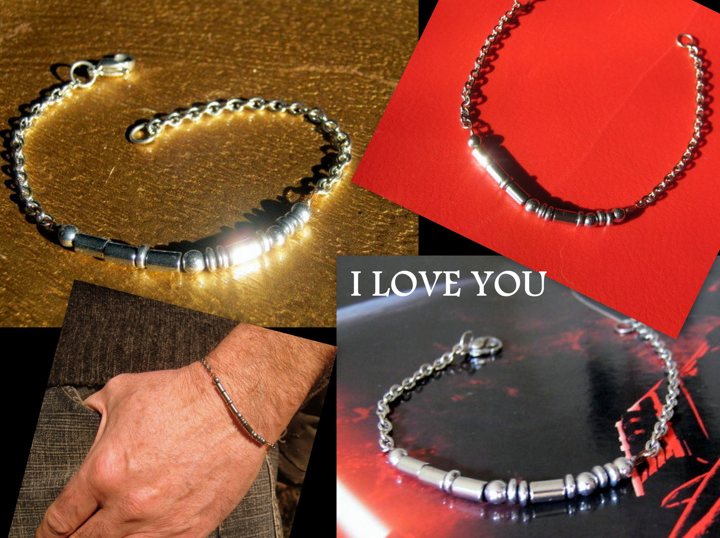 Custom CODE MORSE men/women Bracelet blue Hematite & Stainless steel chain, I love you Secret Message, Healing protection stone Men handmade slim bracelet Men gift