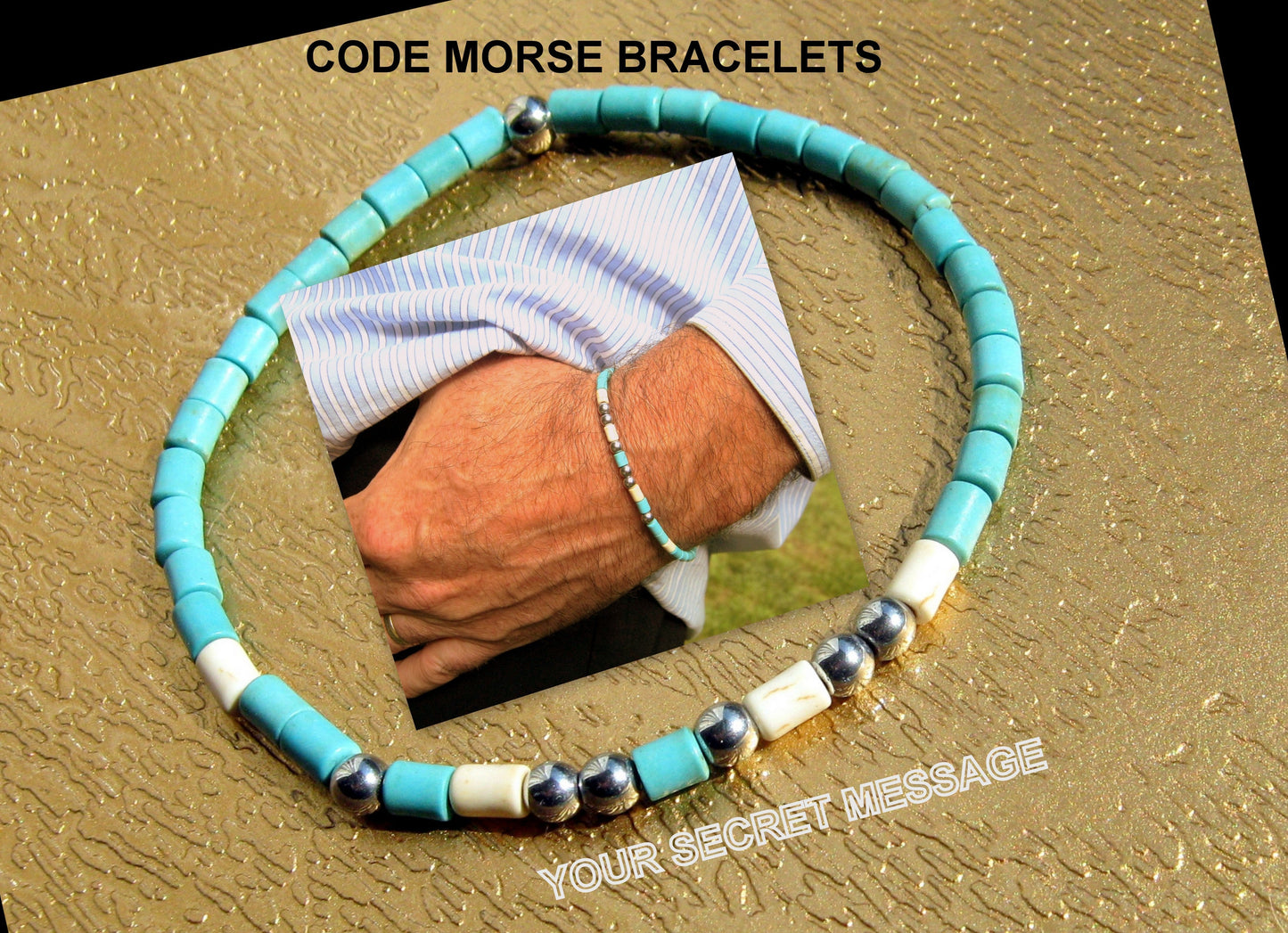 Custom CODE MORSE men/women Bracelet, Hematite & Turquoise, I love you Secret Message, Healing protection stone Men handmade slim bracelet Men gift