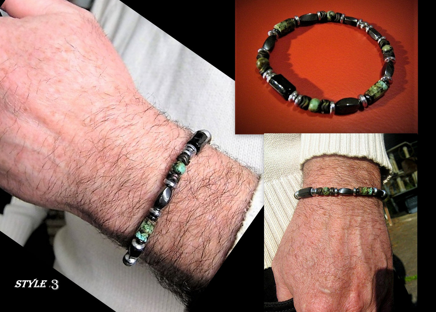 CAMELYS MAGIC 4 MEN - Bracelet african TURQUOISE Tourmaline Onyx Lava Coco wood heishi Hematite Healing stone, handmade bracelet men gift