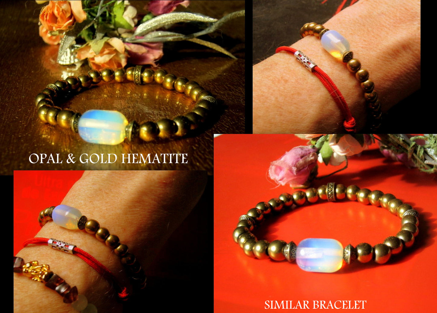 OPAL stone silver Hematite Bracelet Moonstone, Healing stone, Handmade bracelet men women couple gift