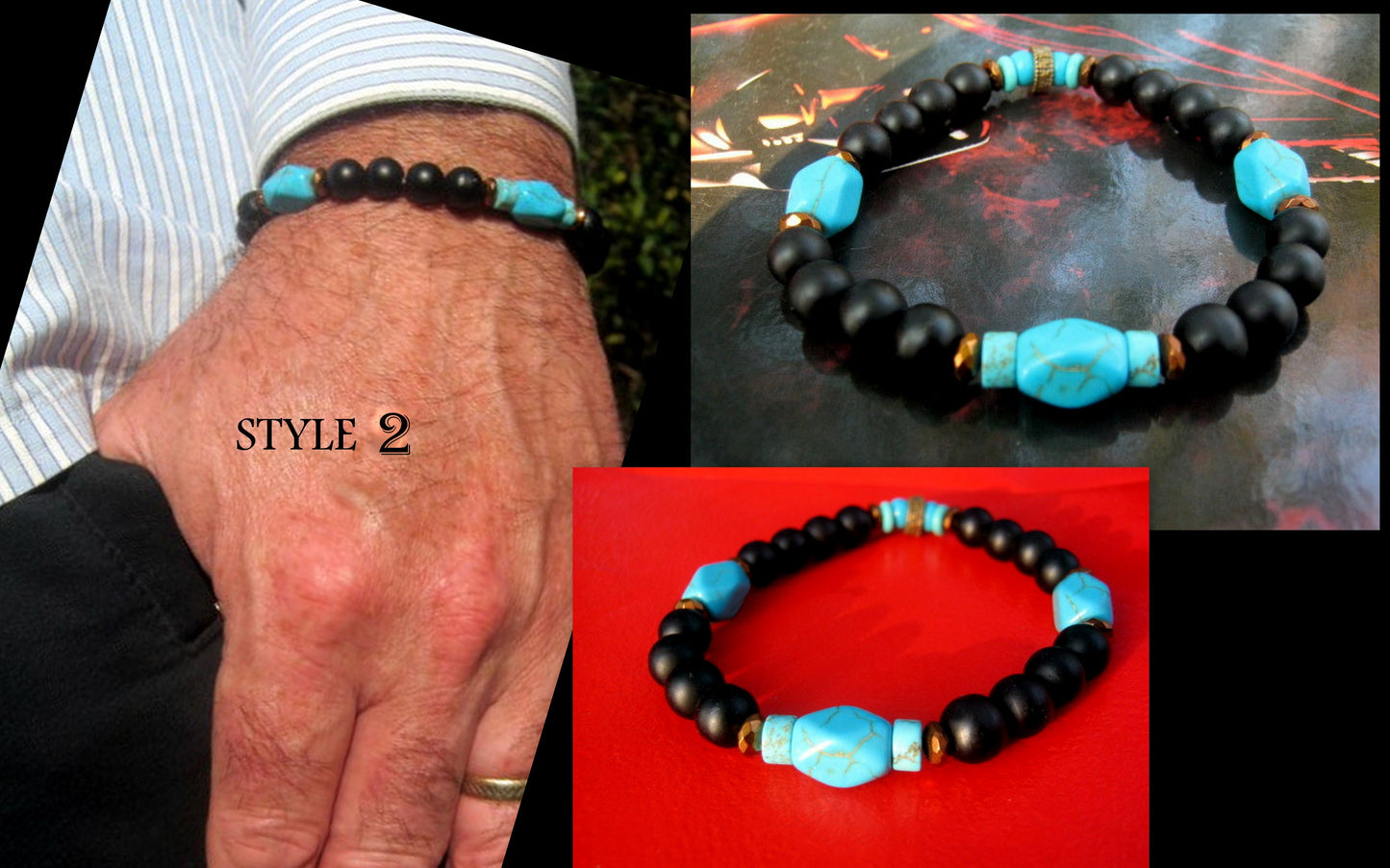 Men stone Bracelet Crazy lace Agate,Turquoise Azurite Chrisocolla Black Onyx, Hematite Healing stone, handmade bracelet men gift