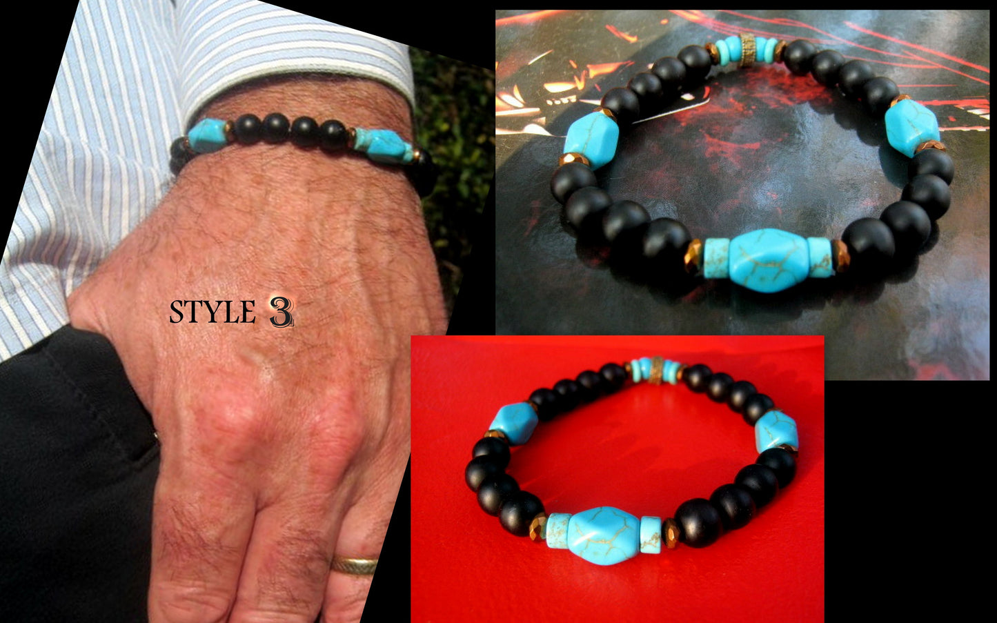 Men stone Bracelet Crazy lace Agate,Turquoise Azurite Chrisocolla Black Onyx, Hematite Healing stone, handmade bracelet men gift