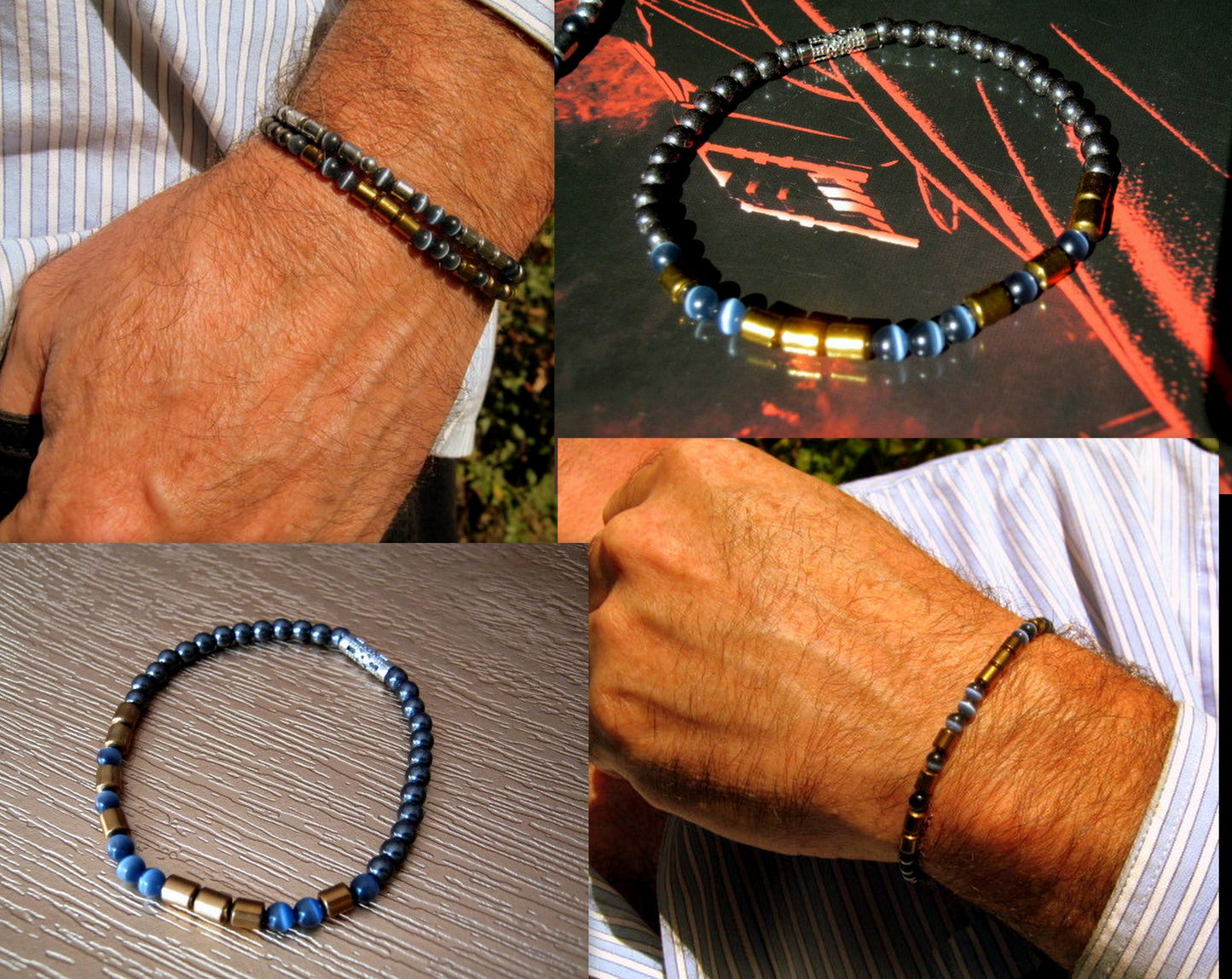 Custom MORSE CODE men/women Cat Eye Opal Hematite stone Bracelet, I love you Secret Message, Healing protection gemstone Men handmade slim bracelet Men gift