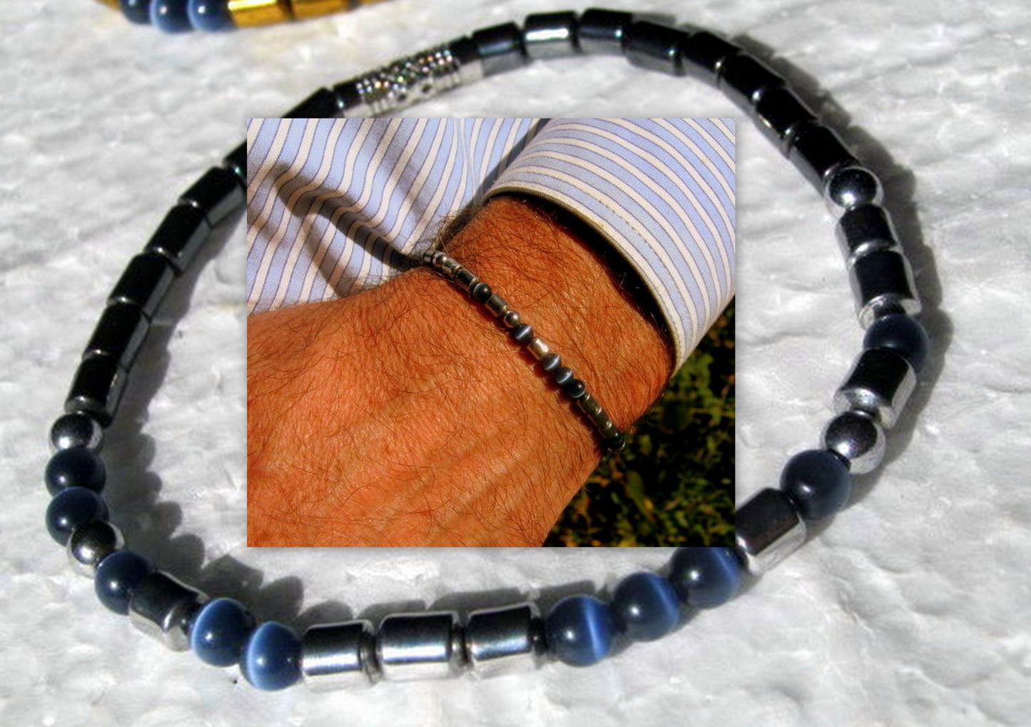 Custom MORSE CODE men/women Hematite Cat Eye Opal stone Bracelet, I love you Secret Message, Healing protection gemstone Men handmade slim bracelet Men gift