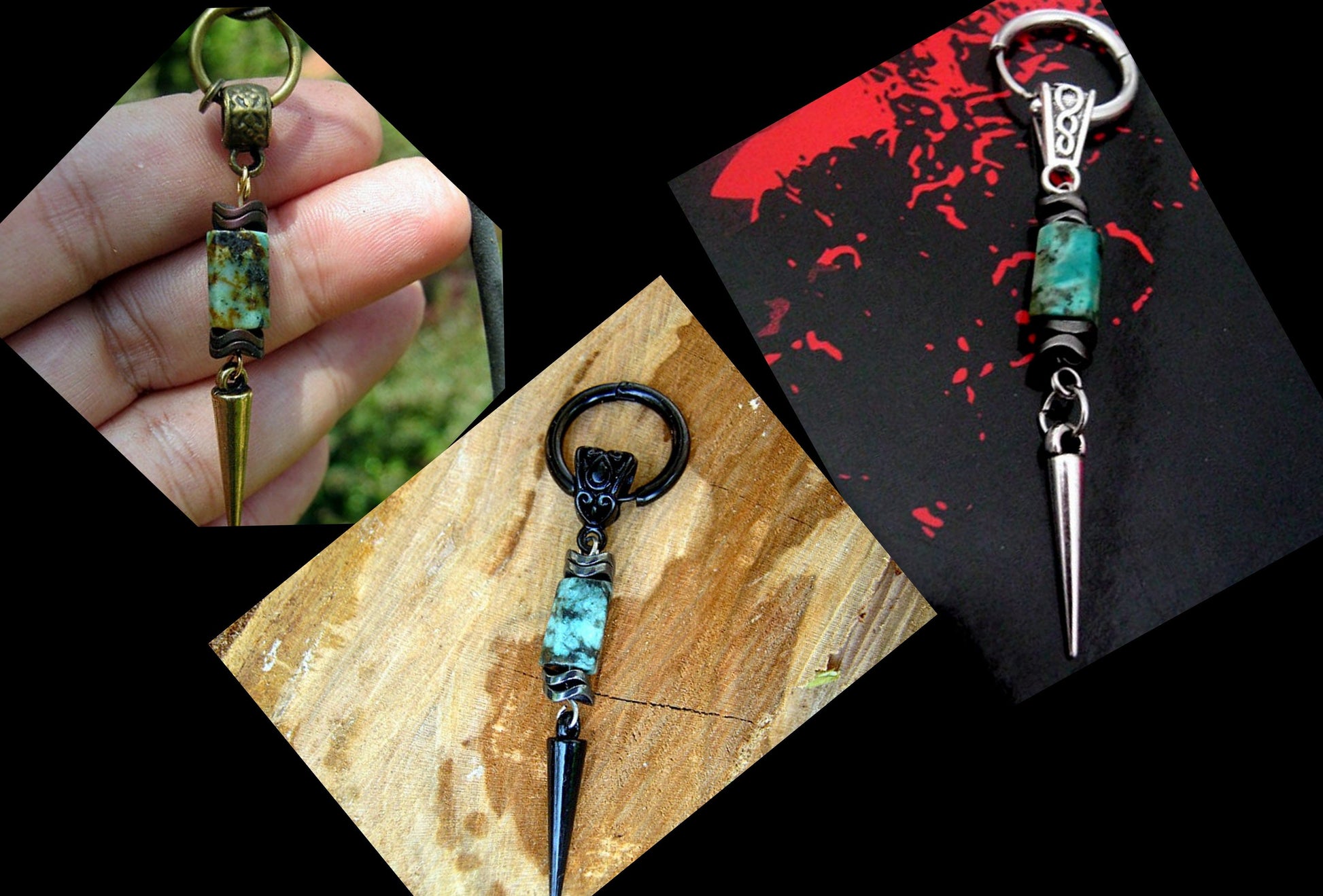 CAMELYS MAGIC 4 MEN - Men Earring African turquoise & Hematite stone Dangle Hoop/ clip on, Handmade earring men gift
