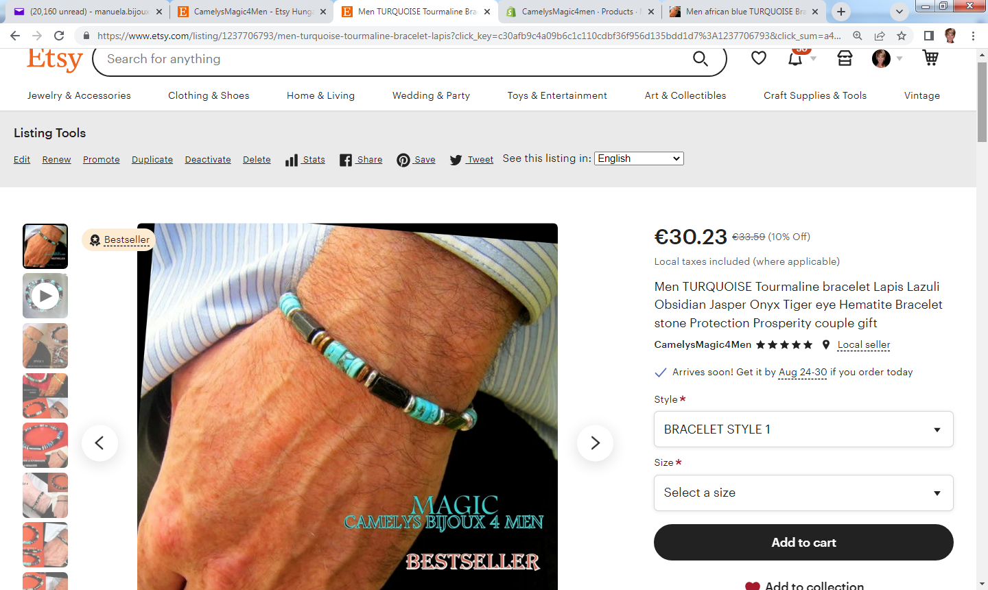 Men african blue TURQUOISE Bracelet Tourmaline Onyx Lava Coco wood heishi Hematite Healing stone, handmade bracelet men gift