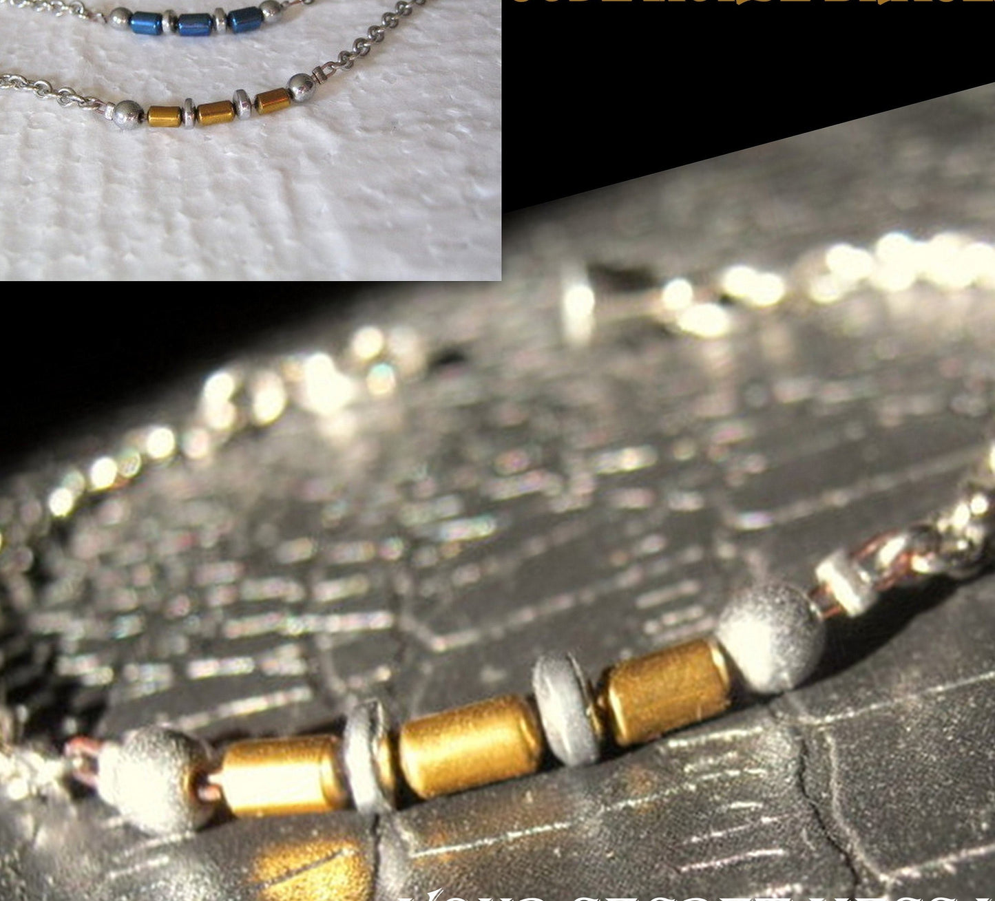 Custom CODE MORSE men/women Bracelet blue Hematite & Stainless steel chain, I love you Secret Message, Healing protection stone Men handmade slim bracelet Men gift