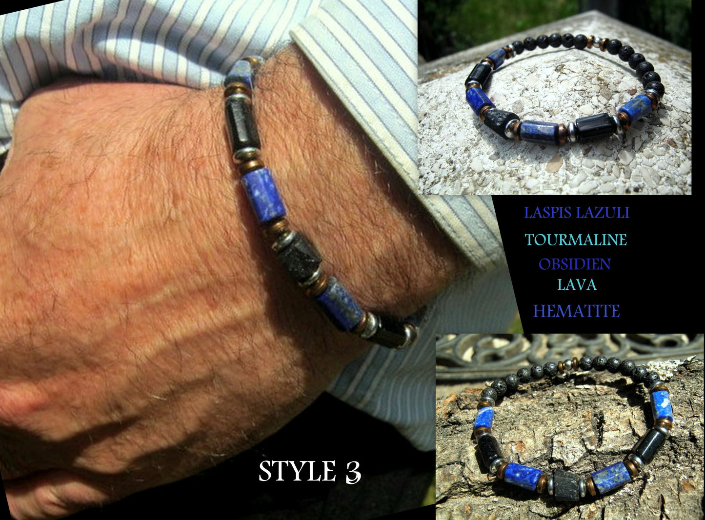 CAMELYS MAGIC 4 MEN - Men Bracelet LAPIS LAZULI Lava Tourmaline Turquoise Onyx Protection stone, handmade bracelet men gift