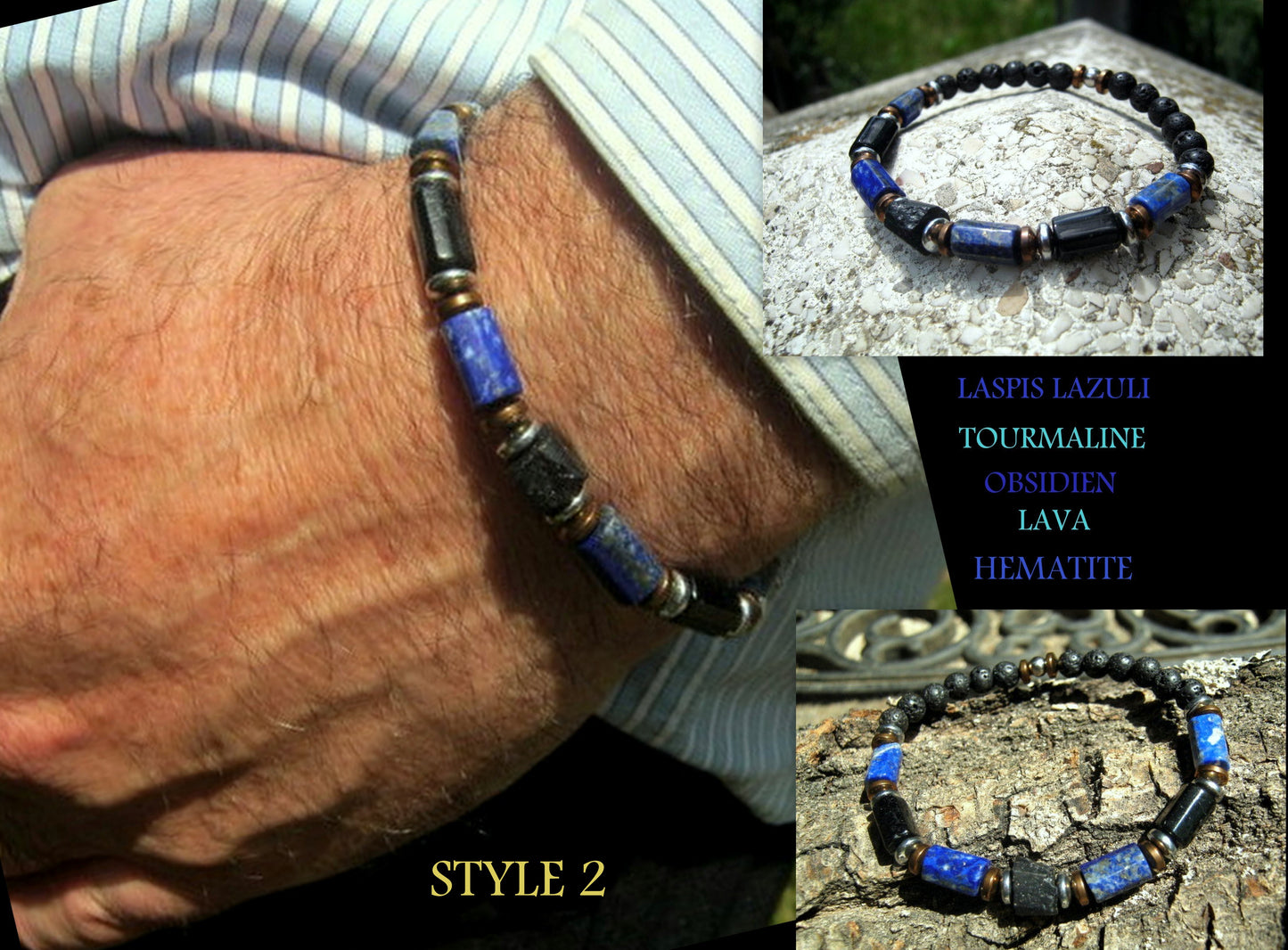 CAMELYS MAGIC 4 MEN - Men Bracelet LAPIS LAZULI Lava Tourmaline Turquoise Onyx Protection stone, handmade bracelet men gift
