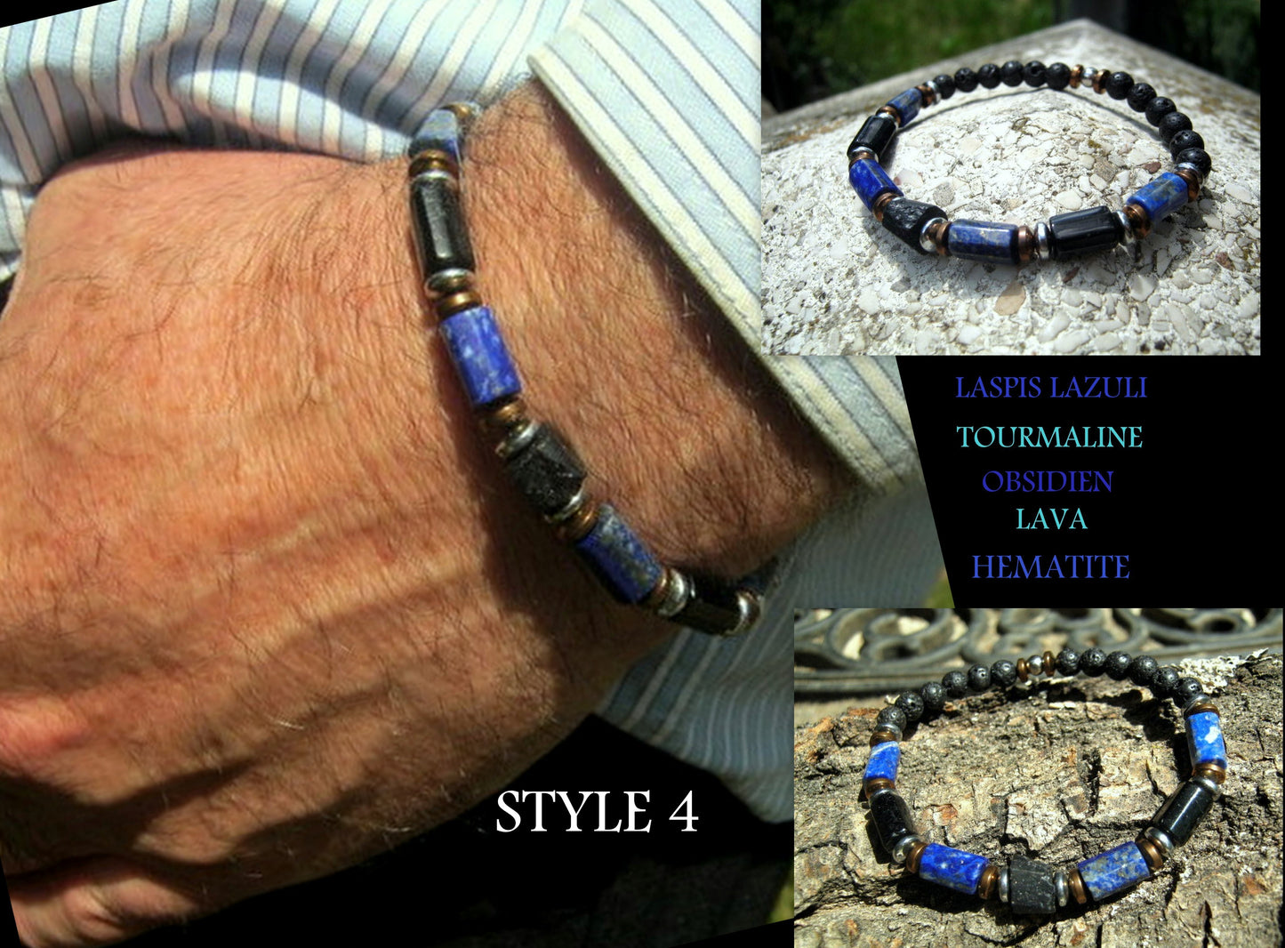 CAMELYS MAGIC 4 MEN - Men Bracelet LAPIS LAZULI Lava Tourmaline Turquoise Onyx Protection stone, handmade bracelet men gift