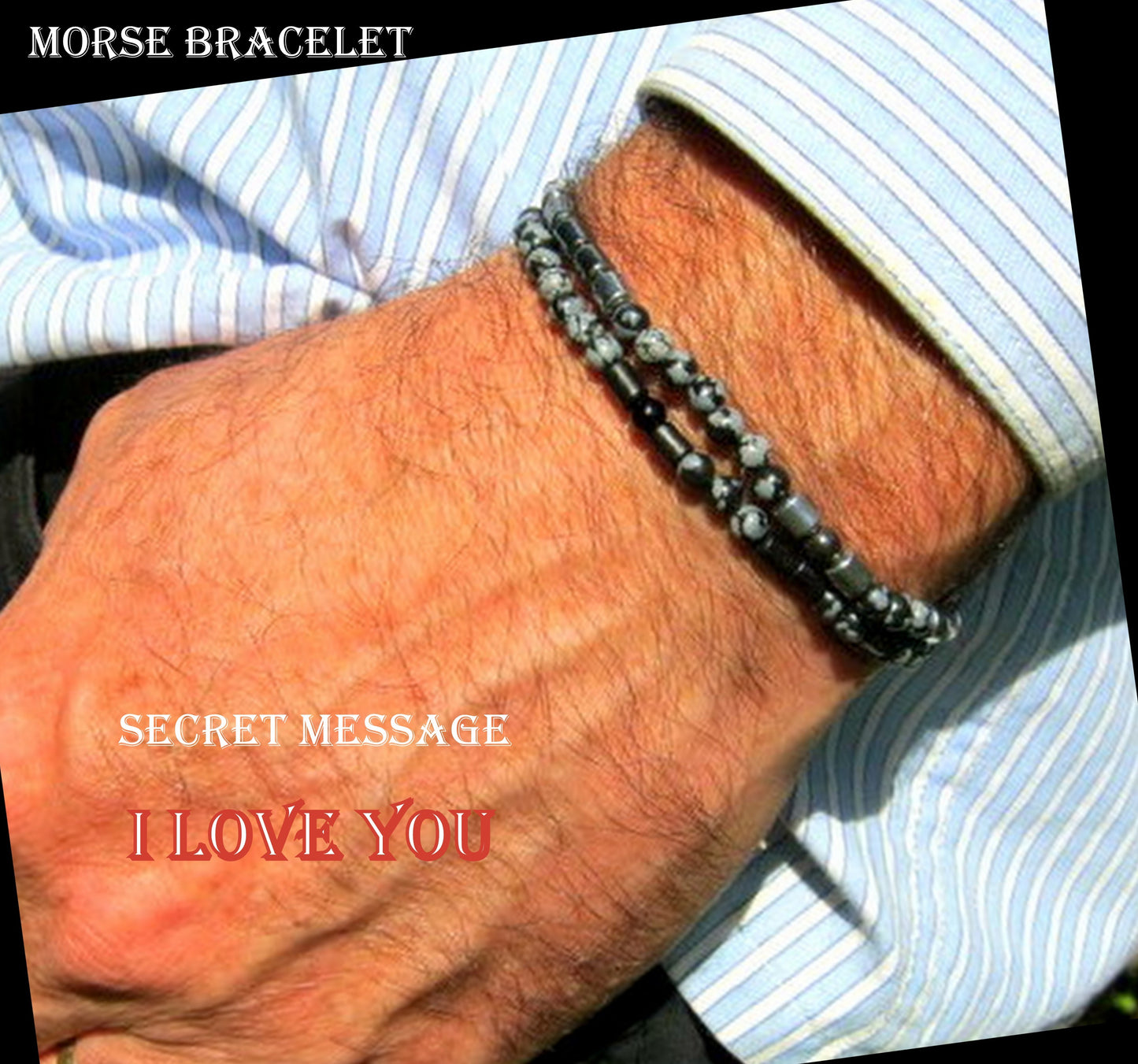 Custom MORSE CODE men/women Hematite Obsidian Bracelet, I love you Secret Message, Healing protection gemstone Men handmade slim bracelet Men gift