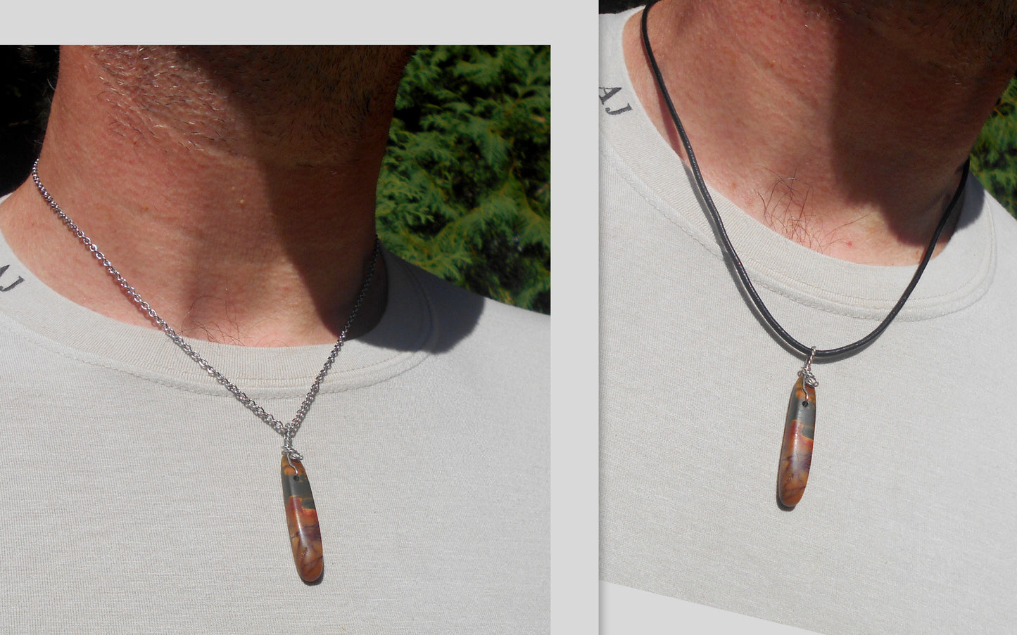 PICASSO Jasper, stone men pendant Necklace, healing protection crystal, Cord/ chain stainless steel handmade necklace Men Gift