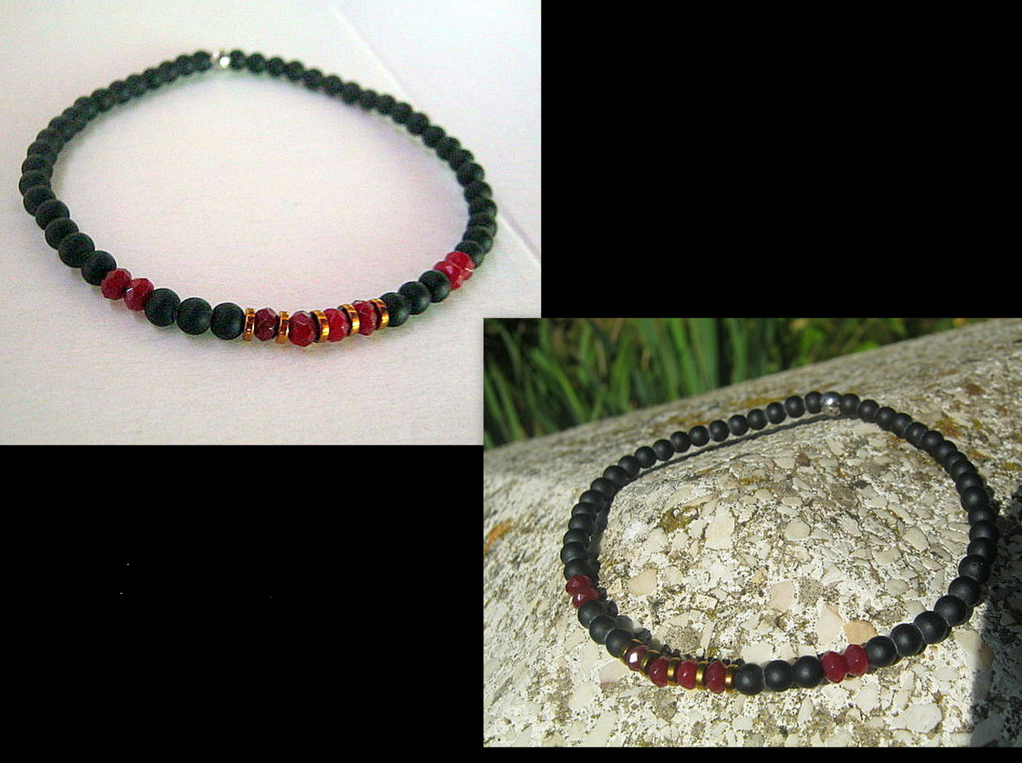 Men tiny RUBY Onyx Hematite bracelet, protection precious stone handmade slim bracelet men gift