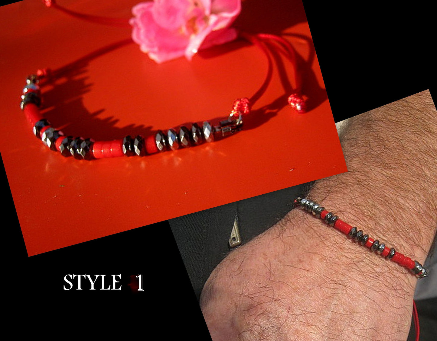 Custom CODE MORSE men/women Bracelet, Hematite, Coco wood, Onyx & RED CORAL, CORD, I love you Secret Message, Healing protection stone Men handmade slim bracelet Men gift