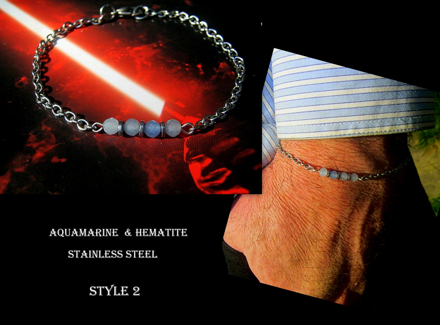 Men SET bracelets tiny Angelite AQUAMARINE Onyx Black Diamond Spinel Hematite bracelet,stainless steel, protection precious stone handmade slim bracelet men gift