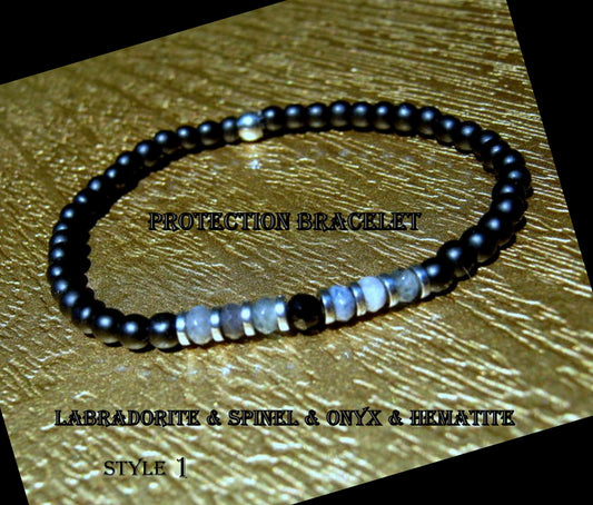 Men tiny LABRADORITE Moonstone & Sunstone Onyx Tourmaline Spinel Black Diamond Turquoise bracelet, protection precious which stone handmade slim bracelet men gift