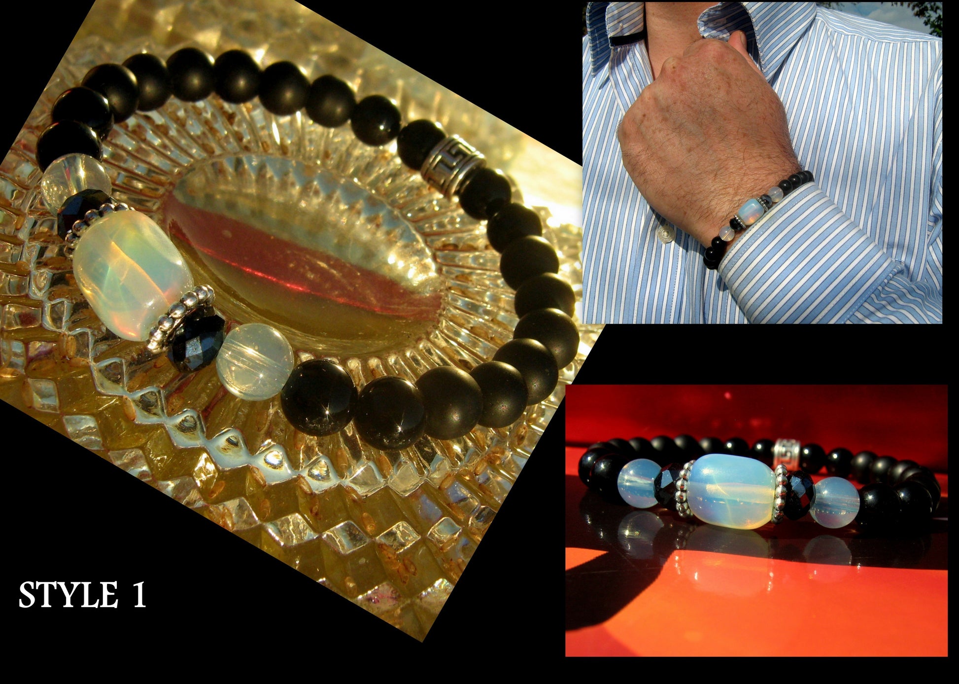 CAMELYS MAGIC 4 MEN - Men stone Opal Bracelet Tourmaline Hematite Onyx Moonstone, Handmade bracelet men gift