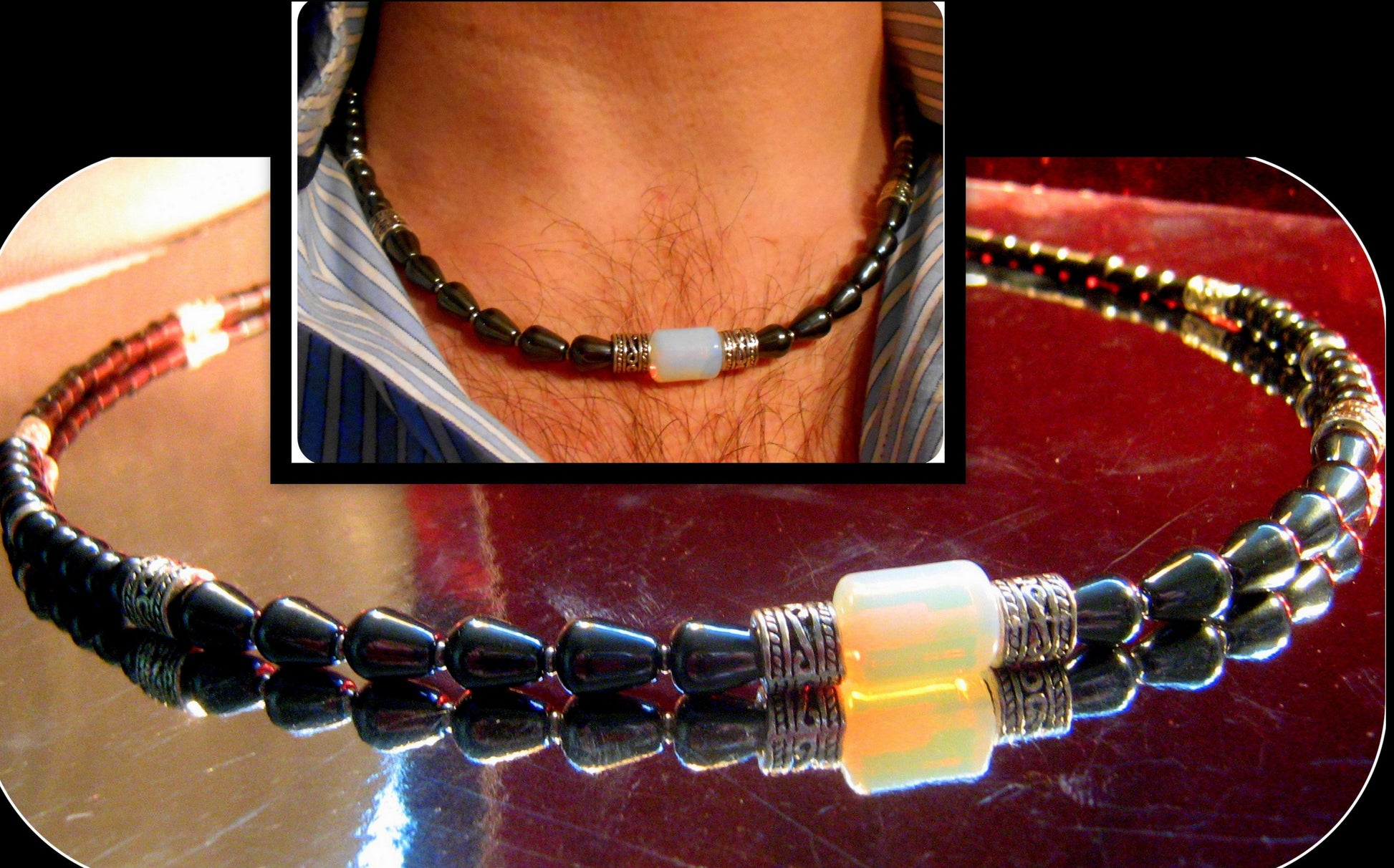 CAMELYS MAGIC 4 MEN - Men Opal Beaded NECKLACE Hematite. Protection & Healing stone Handmade necklace men gift