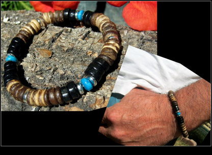 Men TURQUOISE Coco wood heishi Surfer Tribal set Bracelets, Healing stone, handmade bracelet men gift
