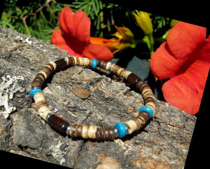 Men TURQUOISE Coco wood heishi Surfer Tribal set Bracelets, Healing stone, handmade bracelet men gift