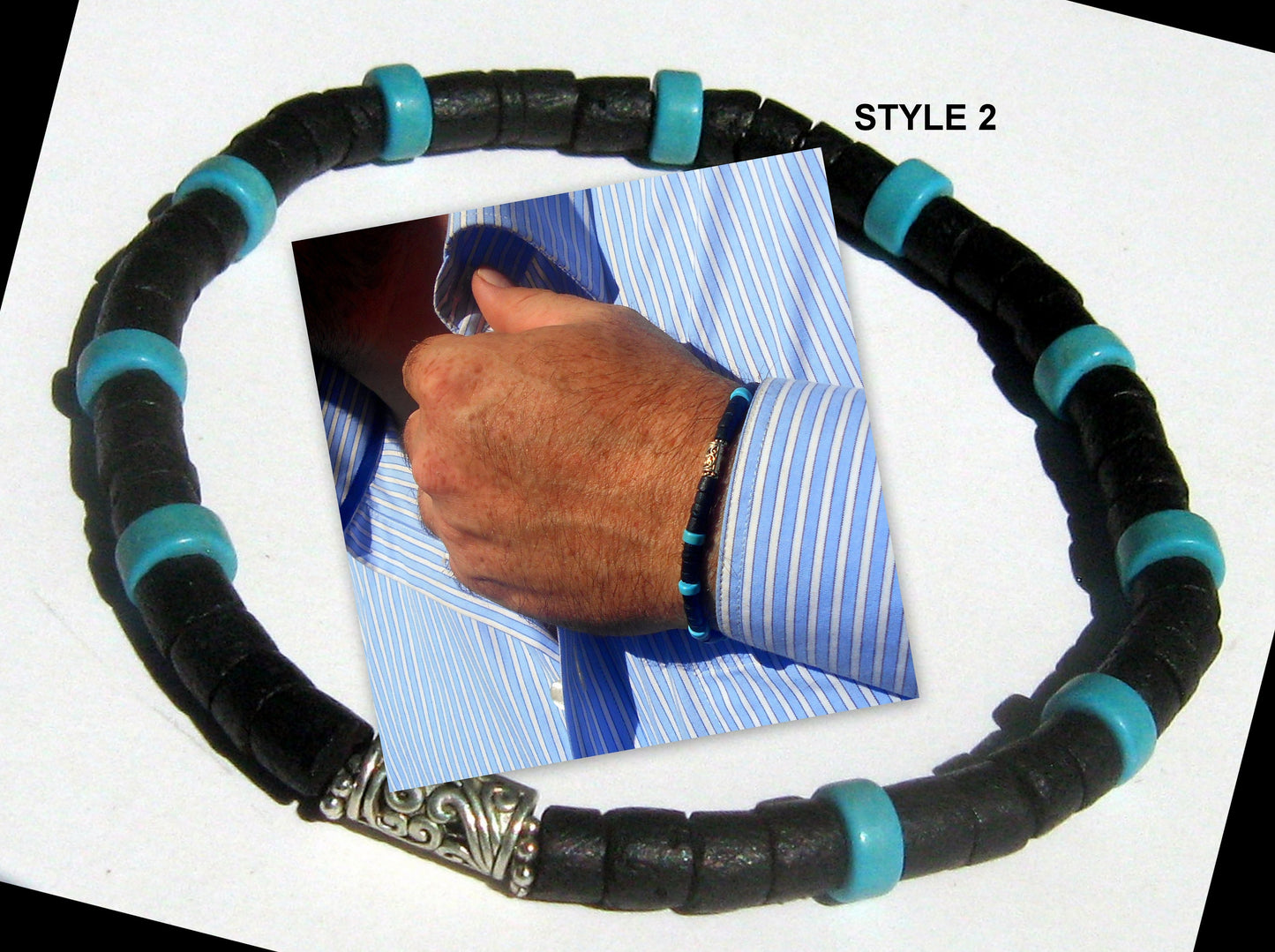 Men Black Hematite Turquoise coco wood white howlite Bracelet Healing stone, handmade bracelet men gift